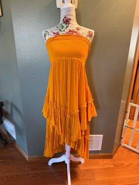 Free People Bright Orange Ruffle Convertible Tiered Maxi Skirt